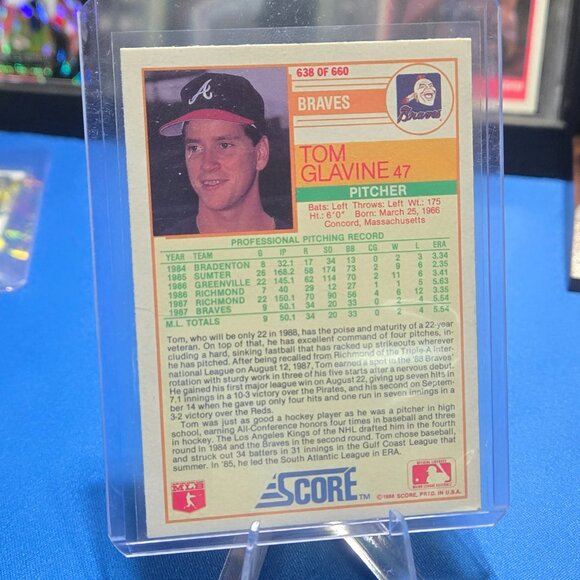 1988 Score Rookie Prospect #638 Tom Glavine (RC) - Picture 2 of 2